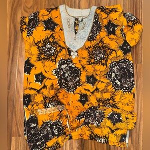 Vibrant African dashiki tunic Orange and Black Casual top with pockets